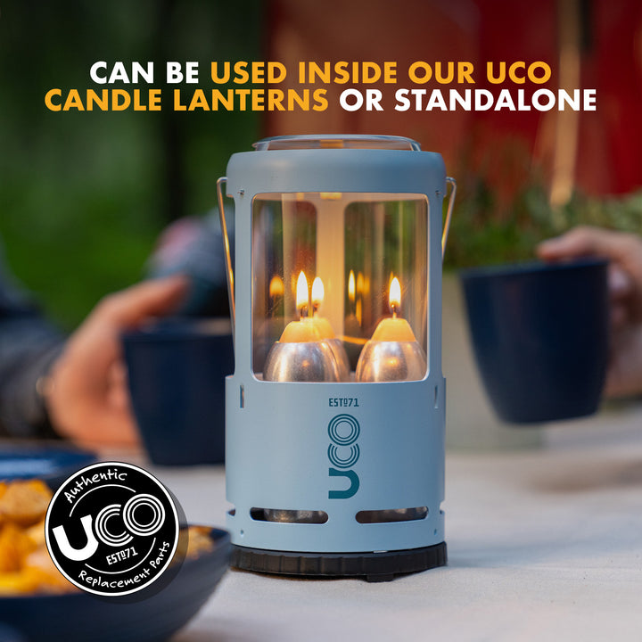 Clean-burning candles for off-grid lighting and blackout use