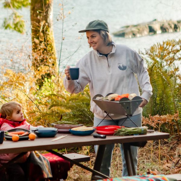 Collapsible stainless steel grill for portable cooking at campsites, parks, or the backyard