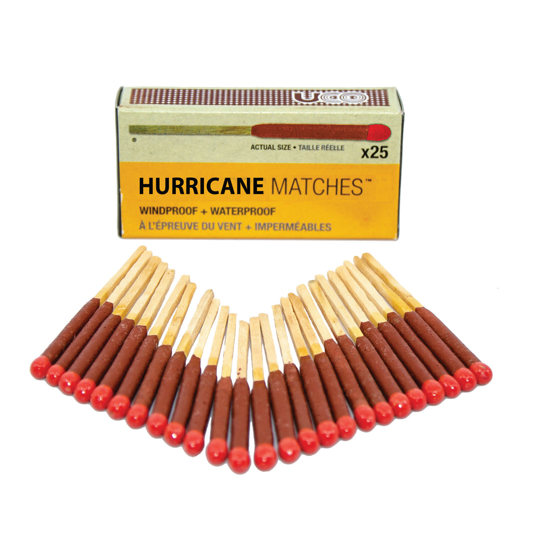 UCO Hurricane Matches with 15-second burn for hurricane emergency kits and blackout prep