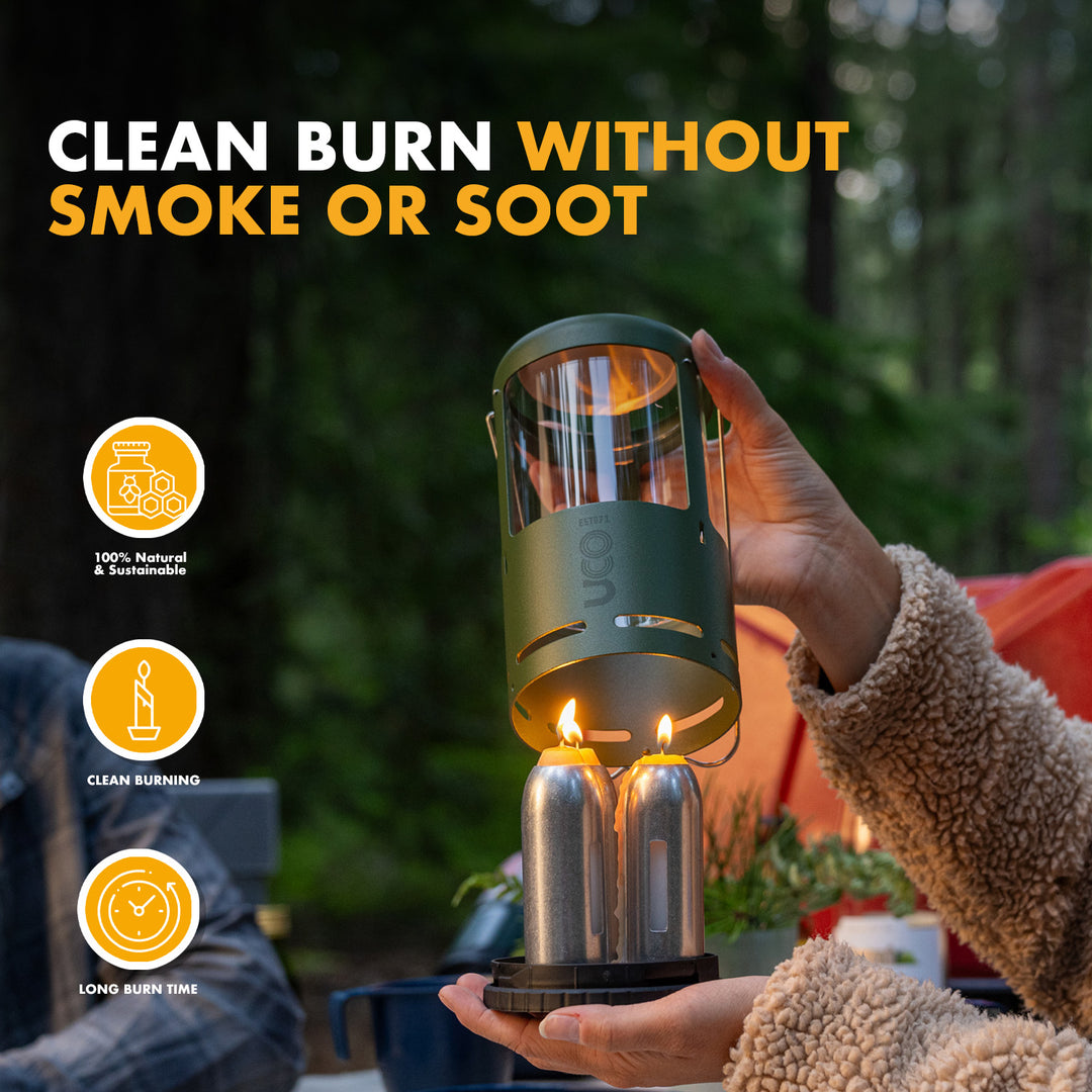 Long-burning camping candle compatible with UCO lanterns