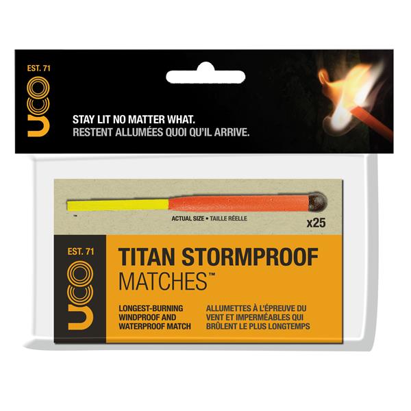 Long-burning UCO Titan Stormproof Matches for tornado preparedness and camping gear