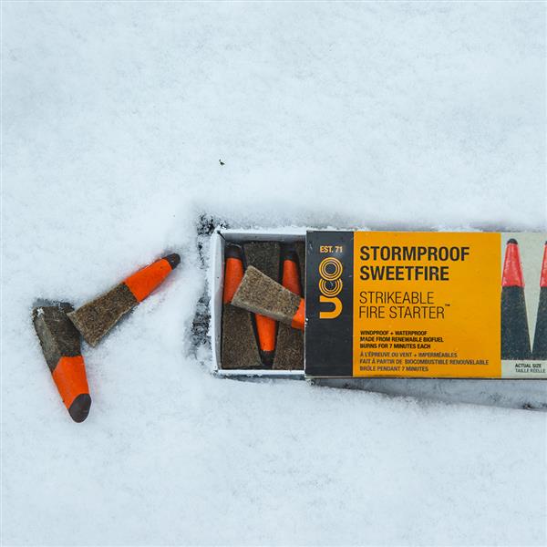 Stormproof Sweetfire tinder for camping and survival gear