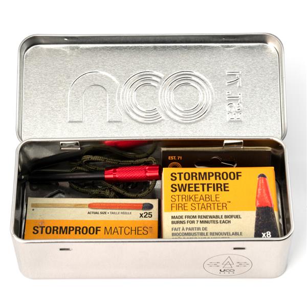 UCO Fire Starting Kit with survival fire striker, stormproof matches, and waterproof storage tin