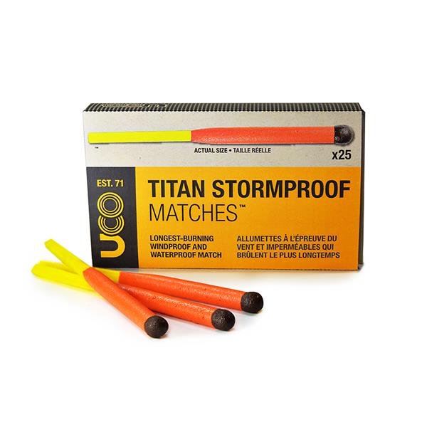 UCO Titan Stormproof Matches 25-pack for emergency preparedness kits and survival fire starting