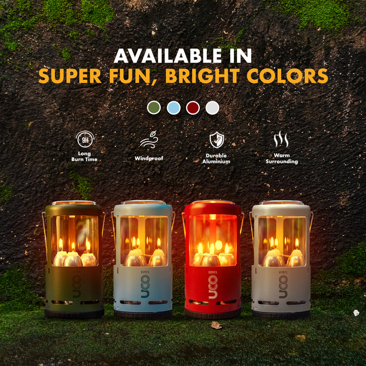 UCO Candlelier Candle Lantern powered by emergency long burning candles, ideal for camping, blackout preparedness, and outdoor adventures


