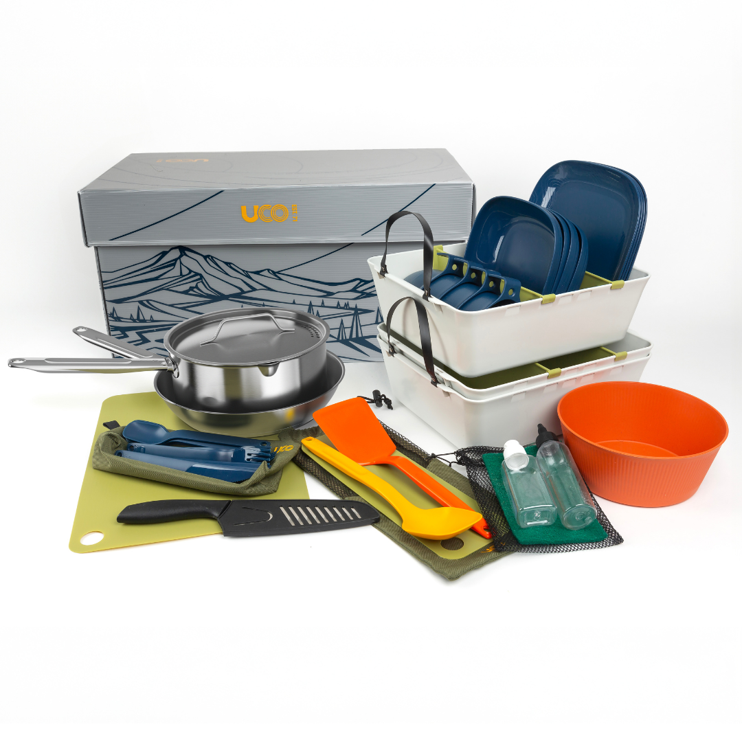 UCO Cookit Camp Kitchen with complete camp cooking kit for outdoor meals