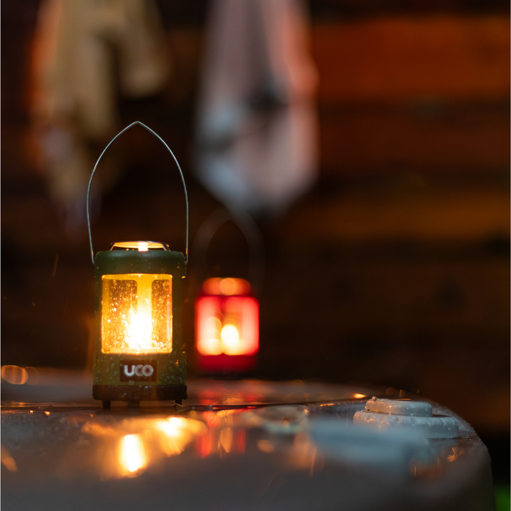 UCO Mini Candle Lantern Kit shown with carry case and 4 tealight candles