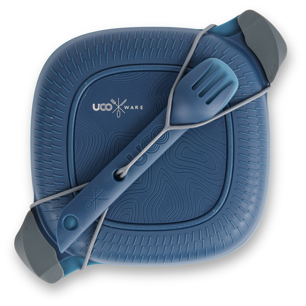 UCO ECO 5 piece mess kit with locking lid, bowl, and Switch Spork for camping-ocean blue mess kit